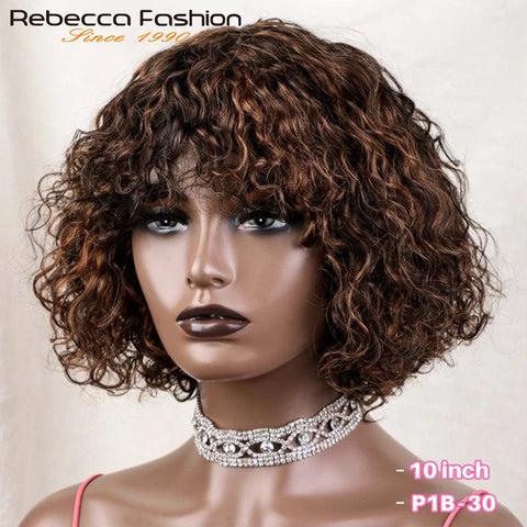 Jerry Curly Short Pixie Bob Cut Human Hair Wigs With Bang Honey Blonde Ombre Color For Black Women Remy Hair Full Machine Made