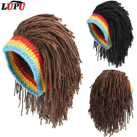 LUPU Synthetic Rasta Wig Hair Cap Beanie Hat Jamaica Rasta Handmade Cap Reggae Dreadlocks African Roots Wig Funny Bob Marley