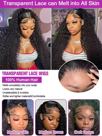 Deep Curly Lace Front Wigs Transparent HD 13x4 Lace Frontal Wigs Deep Wave 100% Real Human Hair Wigs For Women Wet And Wavy
