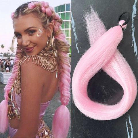 Synthetic 28Inch Long Straight Ponytail Purple DIY Braided Ponytail With Rubber Band Halloween Hair Accessories For Woman