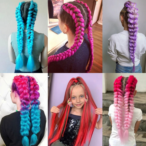 Synthetic 28Inch Long Straight Ponytail Purple DIY Braided Ponytail With Rubber Band Halloween Hair Accessories For Woman