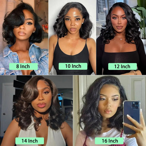 Body Wave Short Bob 13x6 Transparent Lace Front Human HairWigs 13x4 HD Pre Plucked Lace Frontal Wig For Women 200%