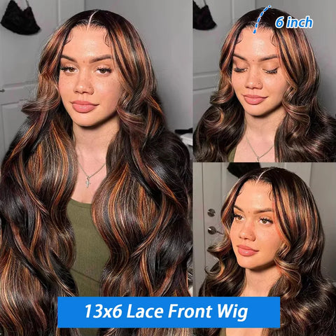 300% High Density Ombre Highlight Body Wave 13x4 HD Lace Front Human Hair Wig 1B/30 Black Brown Colored 13x6 Lace Frontal Wigs