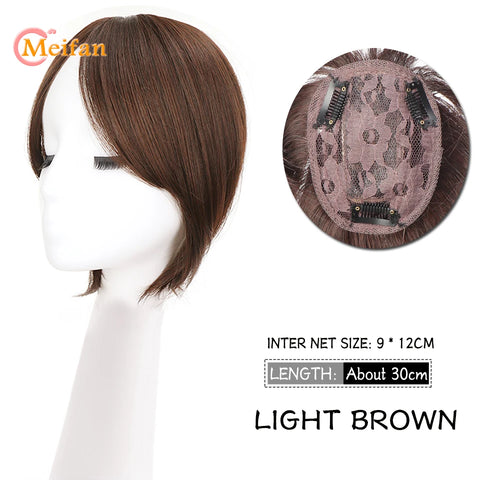 MEIFAN Synthetic Middle Part Topper Hairpiece with Bangs Clip-In Bangs Extension Natural Invisible Clourse Hairpiece for Women