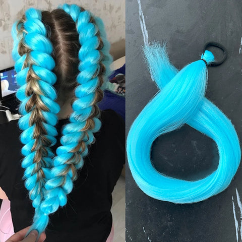 Synthetic 28Inch Long Straight Ponytail Purple DIY Braided Ponytail With Rubber Band Halloween Hair Accessories For Woman