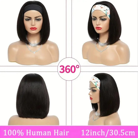Aircabin Straight Bob Headband Wig 100% Human Hair Short Hairband Wigs For Women Machine Made Bob Wigs Human Hair Head band Wig