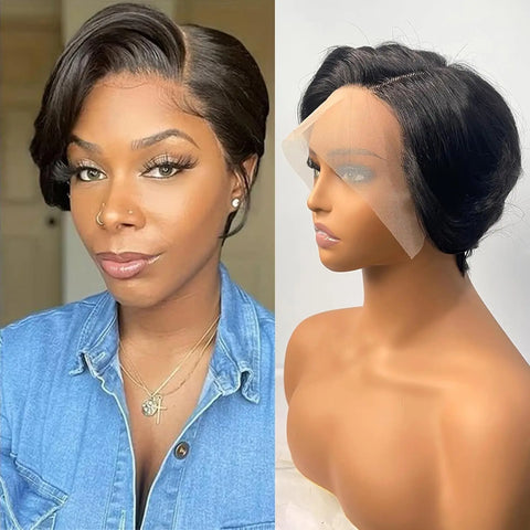 Straight Pixie Cut Human Hair Wig Short Wigs 13x4 Lace Front Wigs Human Hair Pre Plucked Pixie Cut Wig Natural For Black Women