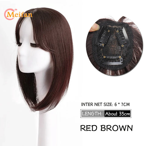 MEIFAN Synthetic Middle Part Topper Hairpiece with Bangs Clip-In Bangs Extension Natural Invisible Clourse Hairpiece for Women
