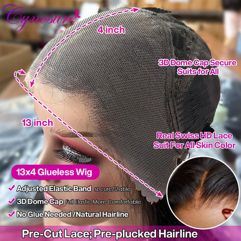 Cynosure 13x4 HD Lace Frontal Wig Pre Cut Glueless Wig Human Hair Ready to Wear Brazilian Straight Lace Front Human Hair Wigs