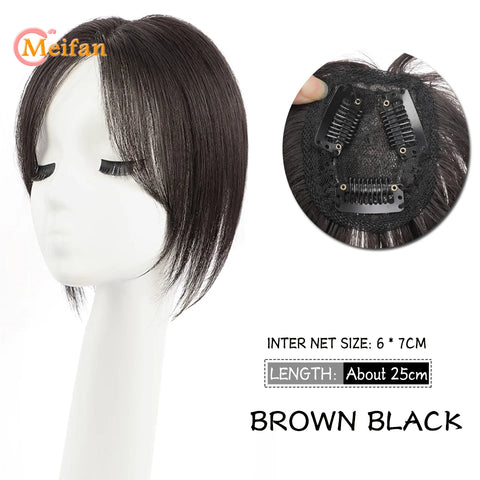 MEIFAN Synthetic Middle Part Topper Hairpiece with Bangs Clip-In Bangs Extension Natural Invisible Clourse Hairpiece for Women
