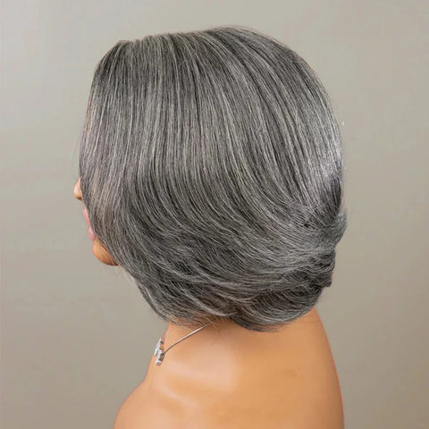 Pixie Cut Human Hair Wigs Salt And Pepper Wigs Short Bob Human Hair Wigs Wear&Go Glueless 5x5 Lace Closure Wigs Brazilian Wavy