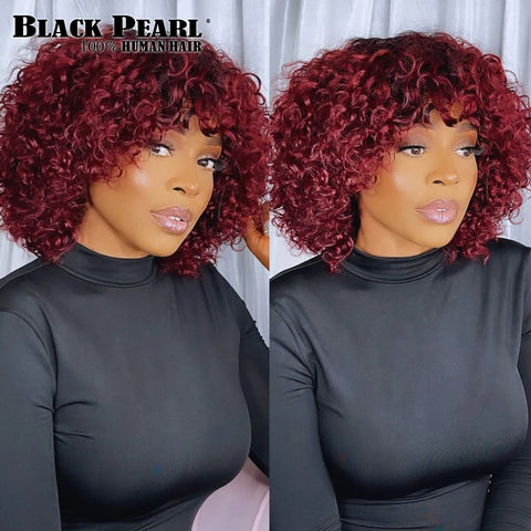 Black Pearl Fringe Wig Human Hair Short Bob Wigs Pixie Wig Human Hair Curly Wig s Cheap Wigs on Clearance Peruca Cabelo Humano