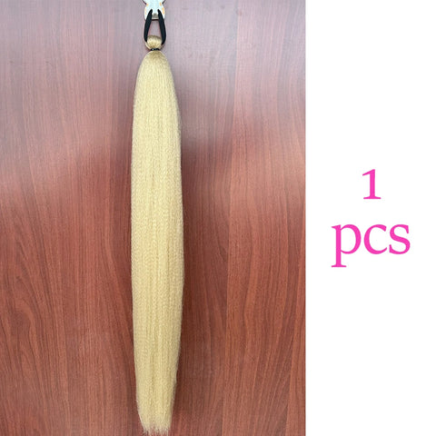 Synthetic 28Inch Long Straight Ponytail Purple DIY Braided Ponytail With Rubber Band Halloween Hair Accessories For Woman