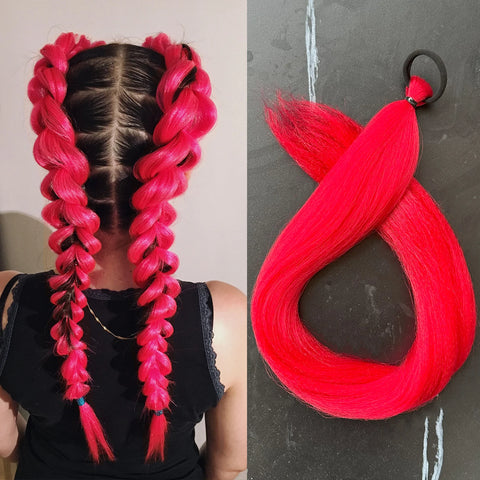 Synthetic 28Inch Long Straight Ponytail Purple DIY Braided Ponytail With Rubber Band Halloween Hair Accessories For Woman