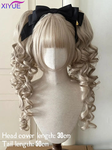 Synthetic Princess Cut Double ponytail Lolita Wig with Bangs Girl Ombre Blonde brown White gray Cosplay Halloween Harajuku wig