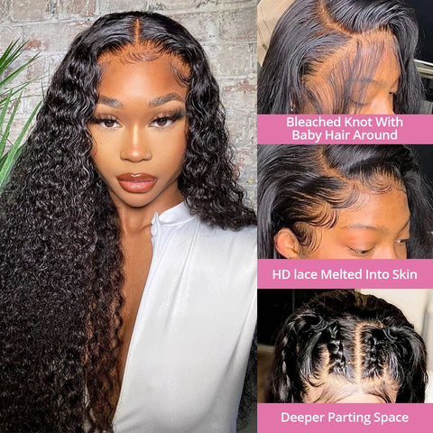 Deep Wave 13x4 HD Lace Frontal Wig 13x6 Human Hair Wigs For Women Brazilian Curly 360 Full Lace Human Hair Wig Pre Plucked 40 In