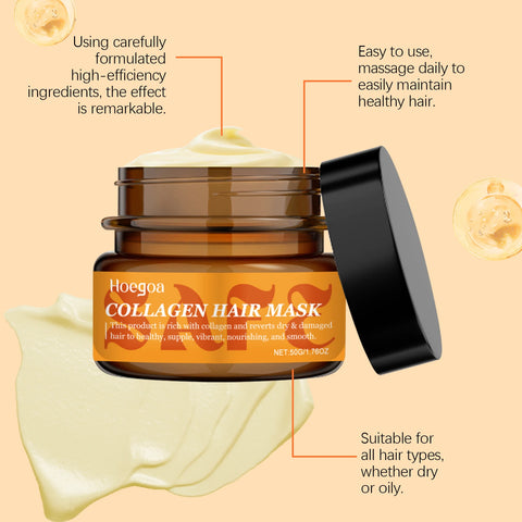 Hoegoa Collagen Repair Hair Mask Deep Moisturizing Reduce Frizz and Trangle Restoring Shine Repair Breakage Nourishing Hair Mask