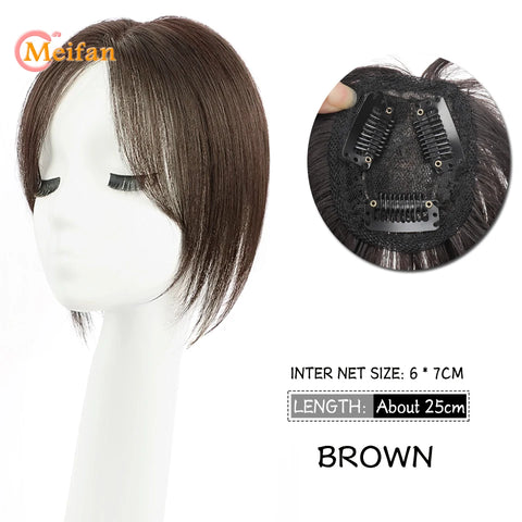 MEIFAN Synthetic Middle Part Topper Hairpiece with Bangs Clip-In Bangs Extension Natural Invisible Clourse Hairpiece for Women
