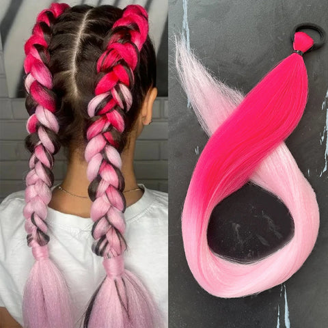 Synthetic 28Inch Long Straight Ponytail Purple DIY Braided Ponytail With Rubber Band Halloween Hair Accessories For Woman