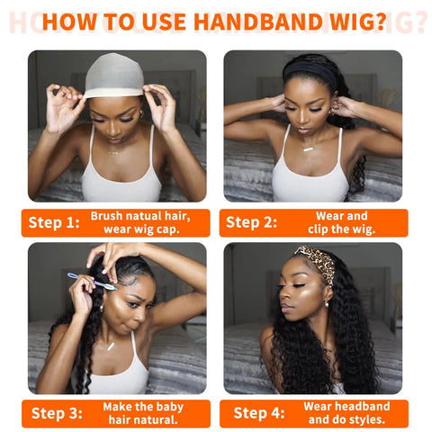 Headband Wig Human Hair Wigs 22 Inch Wear and Go Glueless Wig Curly Deep Wave Headband Wig Natural Color