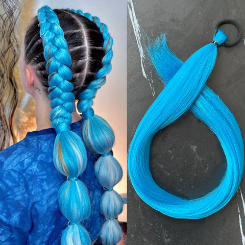 Synthetic 28Inch Long Straight Ponytail Purple DIY Braided Ponytail With Rubber Band Halloween Hair Accessories For Woman