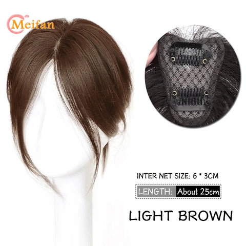 MEIFAN Synthetic Middle Part Topper Hairpiece with Bangs Clip-In Bangs Extension Natural Invisible Clourse Hairpiece for Women