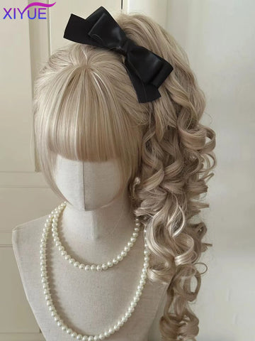 Synthetic Princess Cut Double ponytail Lolita Wig with Bangs Girl Ombre Blonde brown White gray Cosplay Halloween Harajuku wig