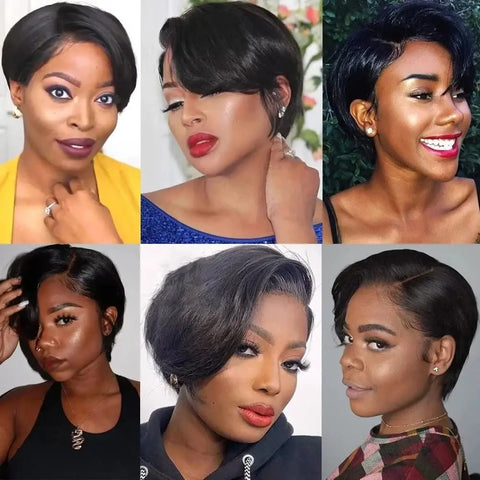 Straight Pixie Cut Human Hair Wig Short Wigs 13x4 Lace Front Wigs Human Hair Pre Plucked Pixie Cut Wig Natural For Black Women