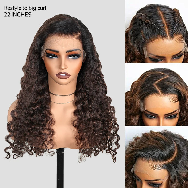 XYS Hair Chestnut Brown Highlights PartingMax Glueless Wig Funmi 7x6 Closure HD Lace Long Curly Wig Breathable Cap