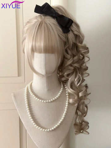 Synthetic Princess Cut Double ponytail Lolita Wig with Bangs Girl Ombre Blonde brown White gray Cosplay Halloween Harajuku wig
