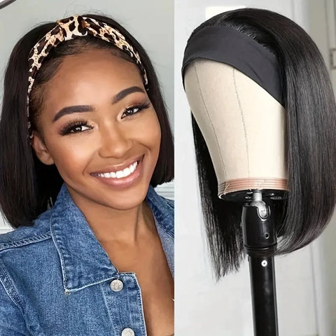 Aircabin Straight Bob Headband Wig 100% Human Hair Short Hairband Wigs For Women Machine Made Bob Wigs Human Hair Head band Wig