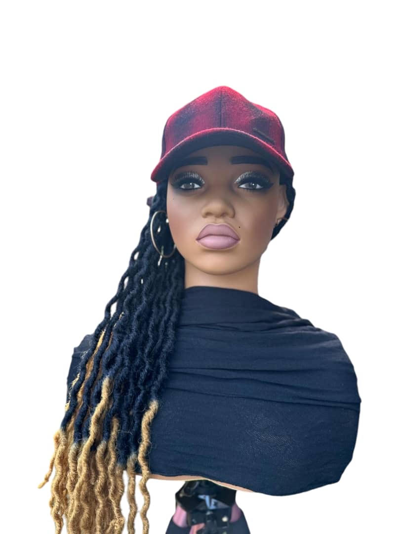 E7- Ombre Faux Locs with Red/Black Cap