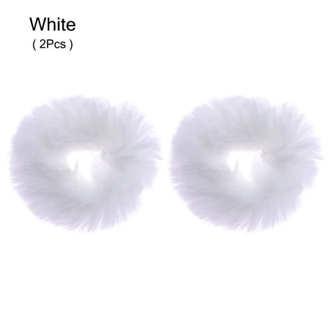 2Pcs Women Girls Winter Fur Hair Scrunchies Pom Pom Hair Tie Fuzzy Elastic Hair Bands Ponytail Holders Hair Accessories