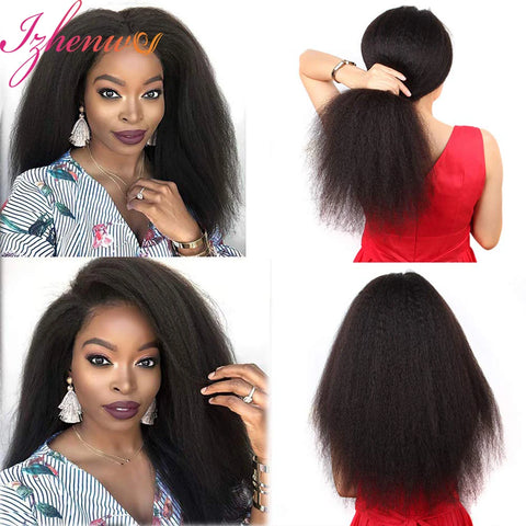 Transparent Kinky Straight Lace Front Wig Pre Plucked Yaki Brazilian 13x6 Lace Closure Human Hair Wig For Woman Natural Hairline