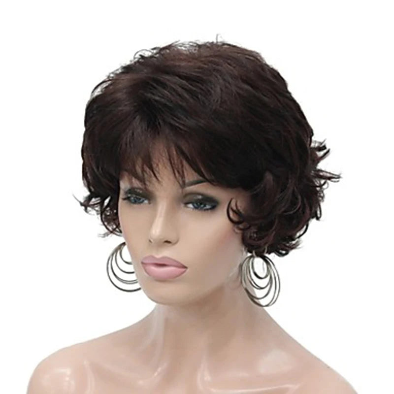 HAIRJOY Women Wig 2 Tones Grey White Ombre Synthetic Short Layered Curly Hair Puffy  Bangs Heat Resistant Fiber