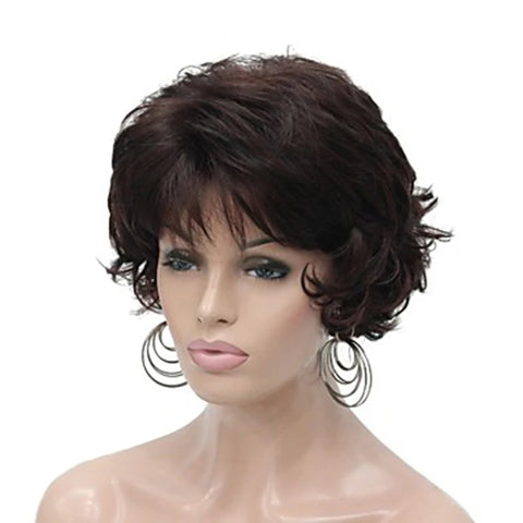 HAIRJOY Women Wig 2 Tones Grey White Ombre Synthetic Short Layered Curly Hair Puffy  Bangs Heat Resistant Fiber