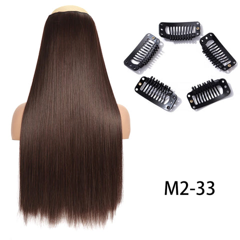 Synthetic Long Straight Clip In One Piece Hair Extension 5 Clips False Blonde Hair Brown Black Heat Resistant Fake Hair