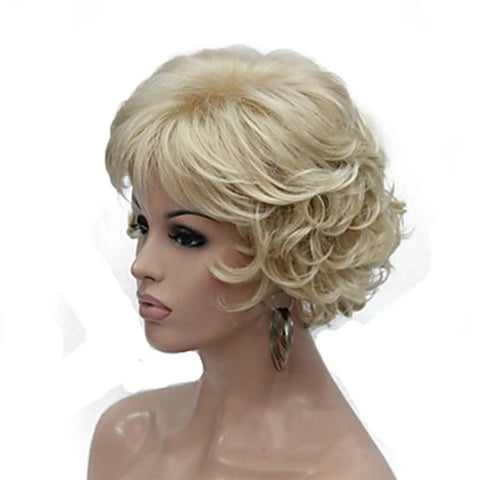 HAIRJOY Women Wig 2 Tones Grey White Ombre Synthetic Short Layered Curly Hair Puffy  Bangs Heat Resistant Fiber