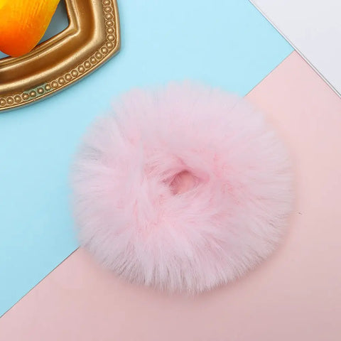 2Pcs Women Girls Winter Fur Hair Scrunchies Pom Pom Hair Tie Fuzzy Elastic Hair Bands Ponytail Holders Hair Accessories
