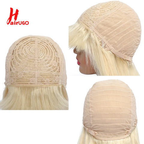HairUGo 613# Blonde BOB Wig Human Hair Wig with Bangs Remy Full Machine Made Brazilian Human Hair Wigs For Woman