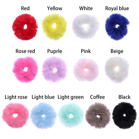 2Pcs Women Girls Winter Fur Hair Scrunchies Pom Pom Hair Tie Fuzzy Elastic Hair Bands Ponytail Holders Hair Accessories