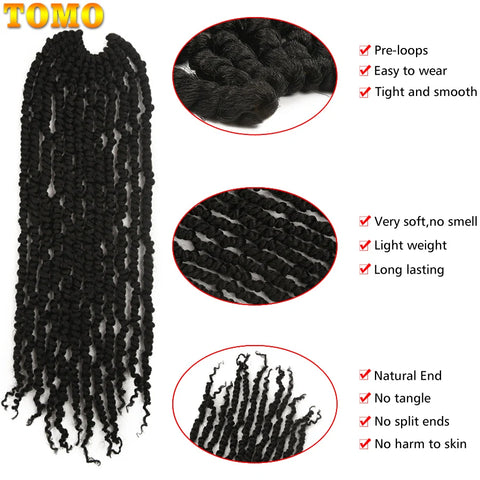 TOMO Bomb Twist Crochet Hair Synthetic 12Roots Spring Twist Pre Looped Crochet Braids Hair Extension Passion Twist for Women