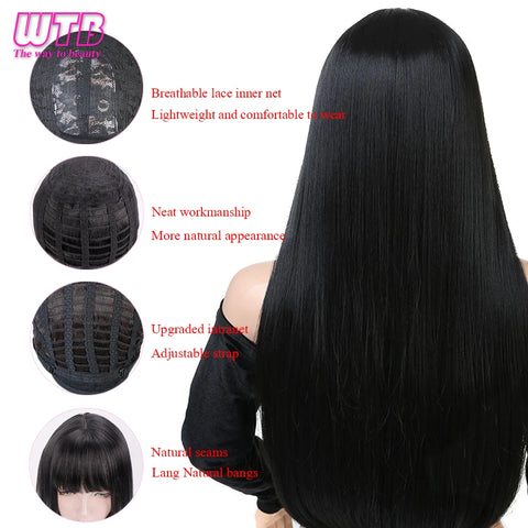WTB Synthetic Long Straight Hair Black Lolita Wigs with Bangs for Women Fashion Female Cosplay Party Christmas Wigs Multicolor