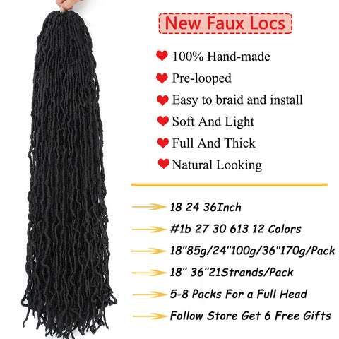 18 24 36 Inch 6 Packs Soft Locs Crochet Hair New Faux Locs Crochet Hair Pre Looped Crochet Hair for Black Women 21 Strands/Pack