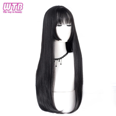 WTB Synthetic Long Straight Hair Black Lolita Wigs with Bangs for Women Fashion Female Cosplay Party Christmas Wigs Multicolor