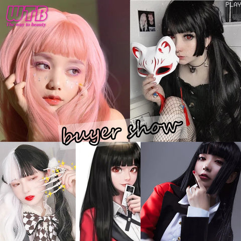 WTB Synthetic Long Straight Hair Black Lolita Wigs with Bangs for Women Fashion Female Cosplay Party Christmas Wigs Multicolor