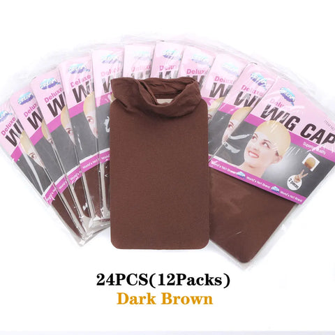 24Pieces (12 Packs) Wig Cap Fashion Stretchable Hair Nets 2Pcs/Pack Stocking Hair Cap Free Size Nylon Mesh Wig Net