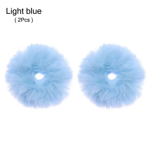 2Pcs Women Girls Winter Fur Hair Scrunchies Pom Pom Hair Tie Fuzzy Elastic Hair Bands Ponytail Holders Hair Accessories