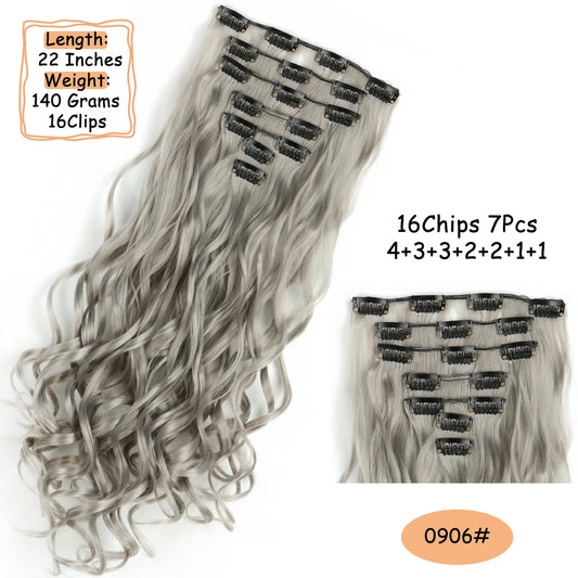 NICESY 16Clips Synthetic 24Inch Long Curly Hair Hairpiece Heat Resistant Hair Extension Clips In Ombre Black Brown Blond Women