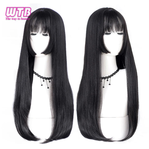 WTB Synthetic Long Straight Hair Black Lolita Wigs with Bangs for Women Fashion Female Cosplay Party Christmas Wigs Multicolor
